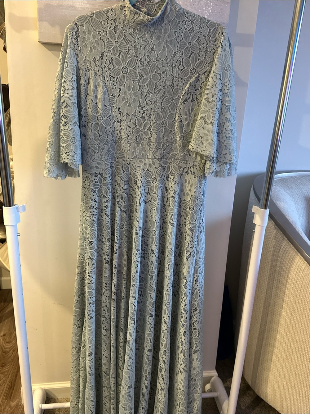 Lace High-Neck Maxi Dress in Light Sage